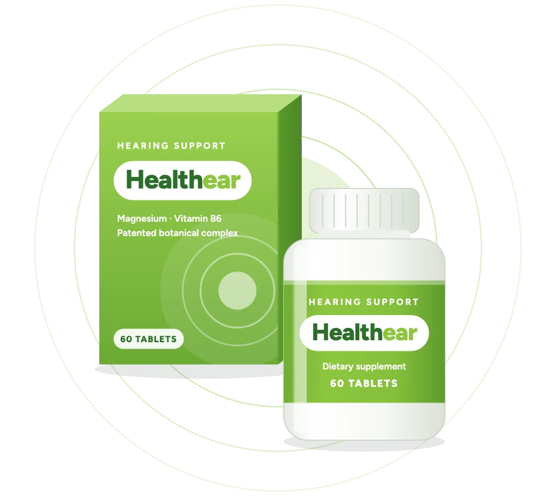 Illustration of a Healthear box and bottle
